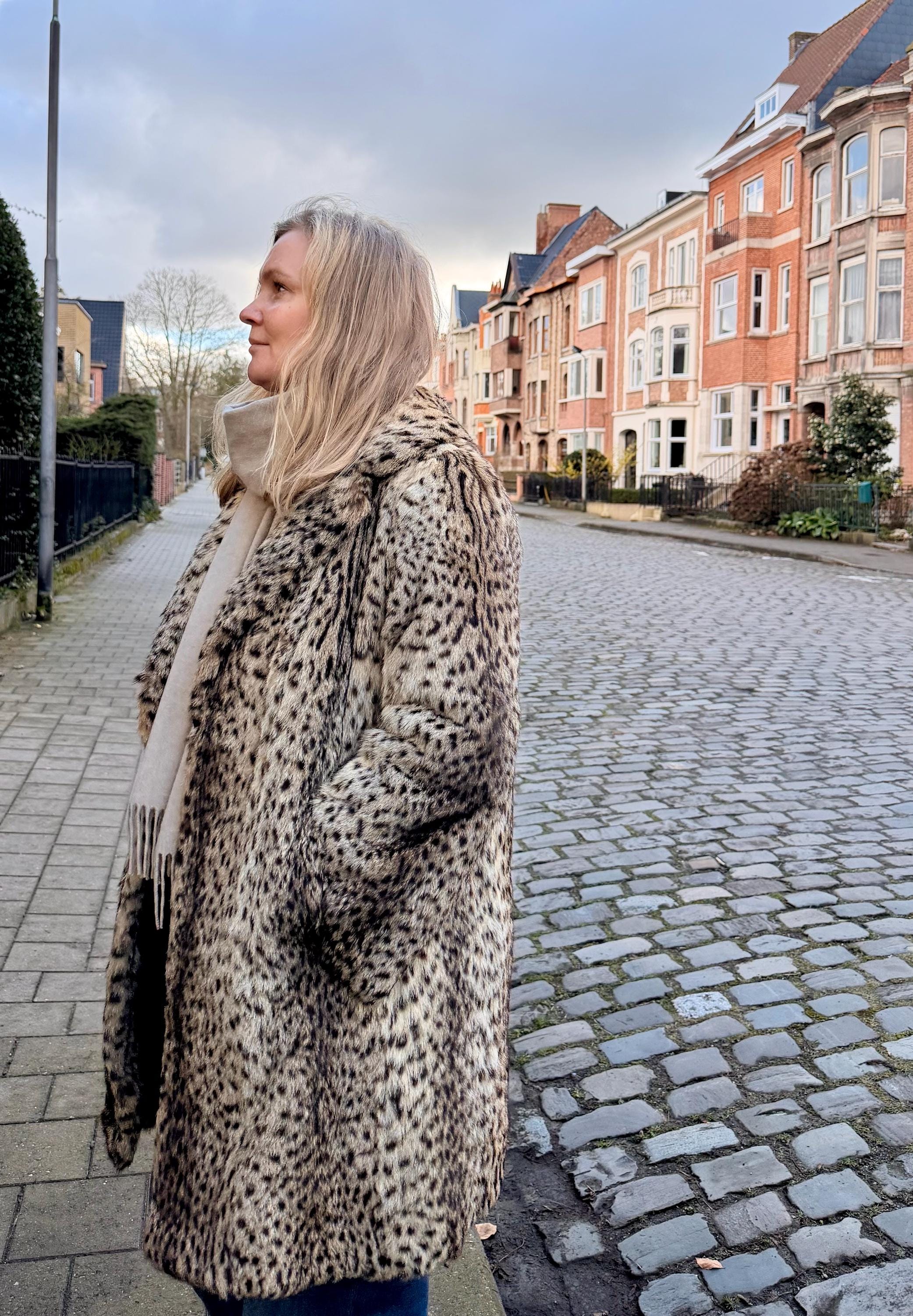 Leopard Print Fur Coat – M–L