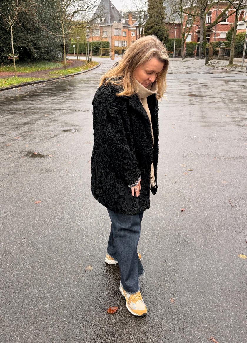 Black Lamb Fur Jacket – S
