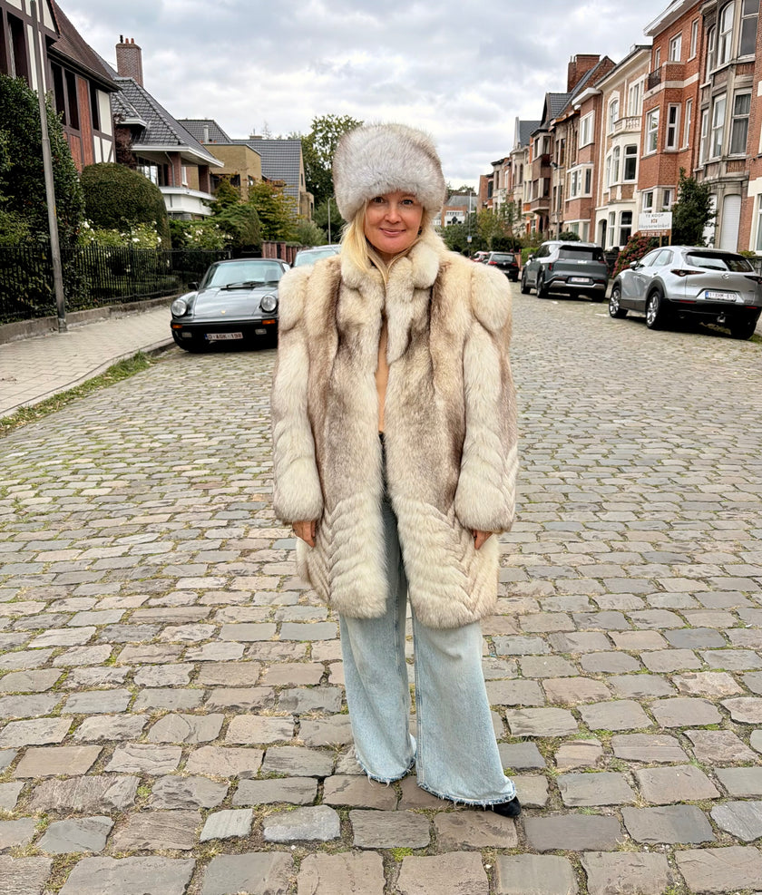 White Fox Fur Jacket - M