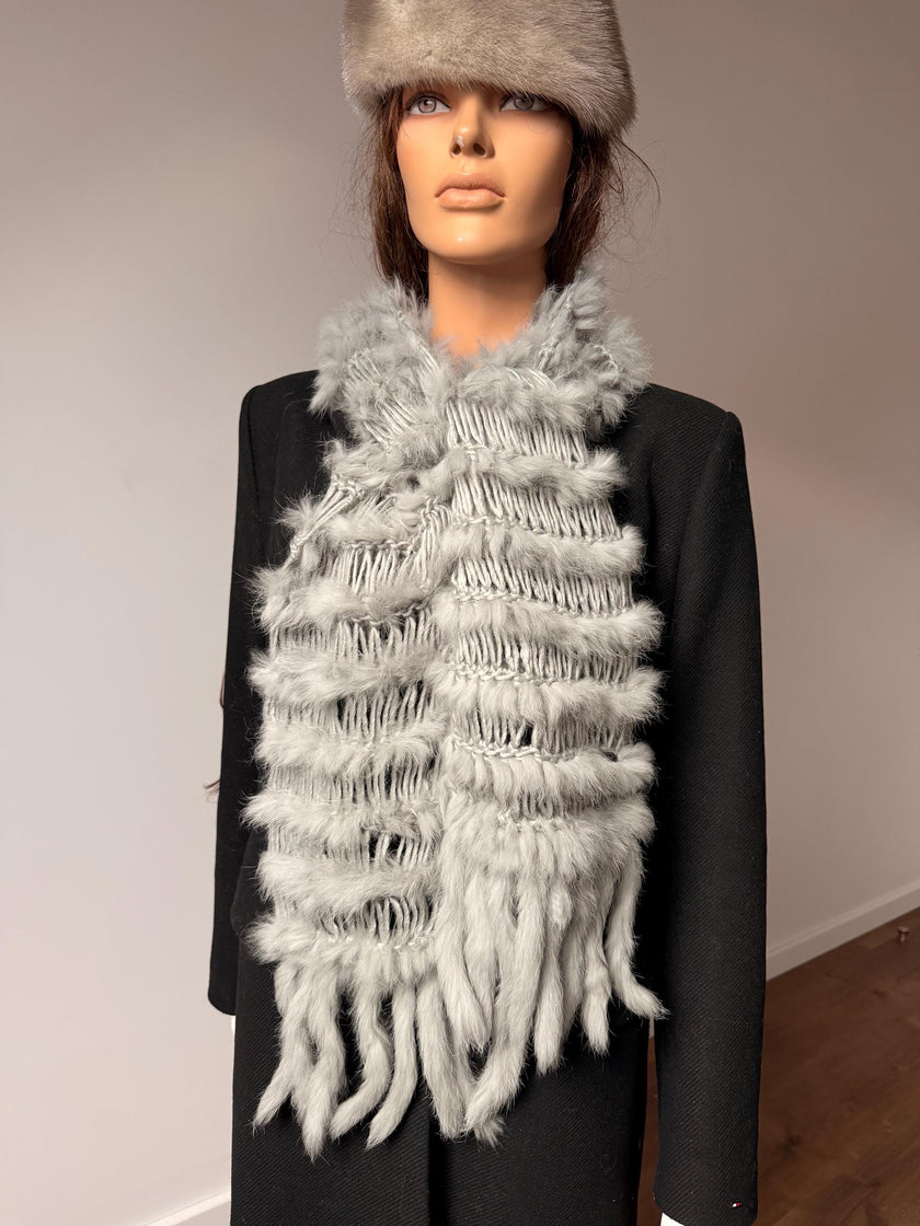 Grey Rabbit Fur Scarf