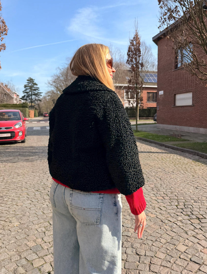 Short Lamb Fur Jacket - S-M
