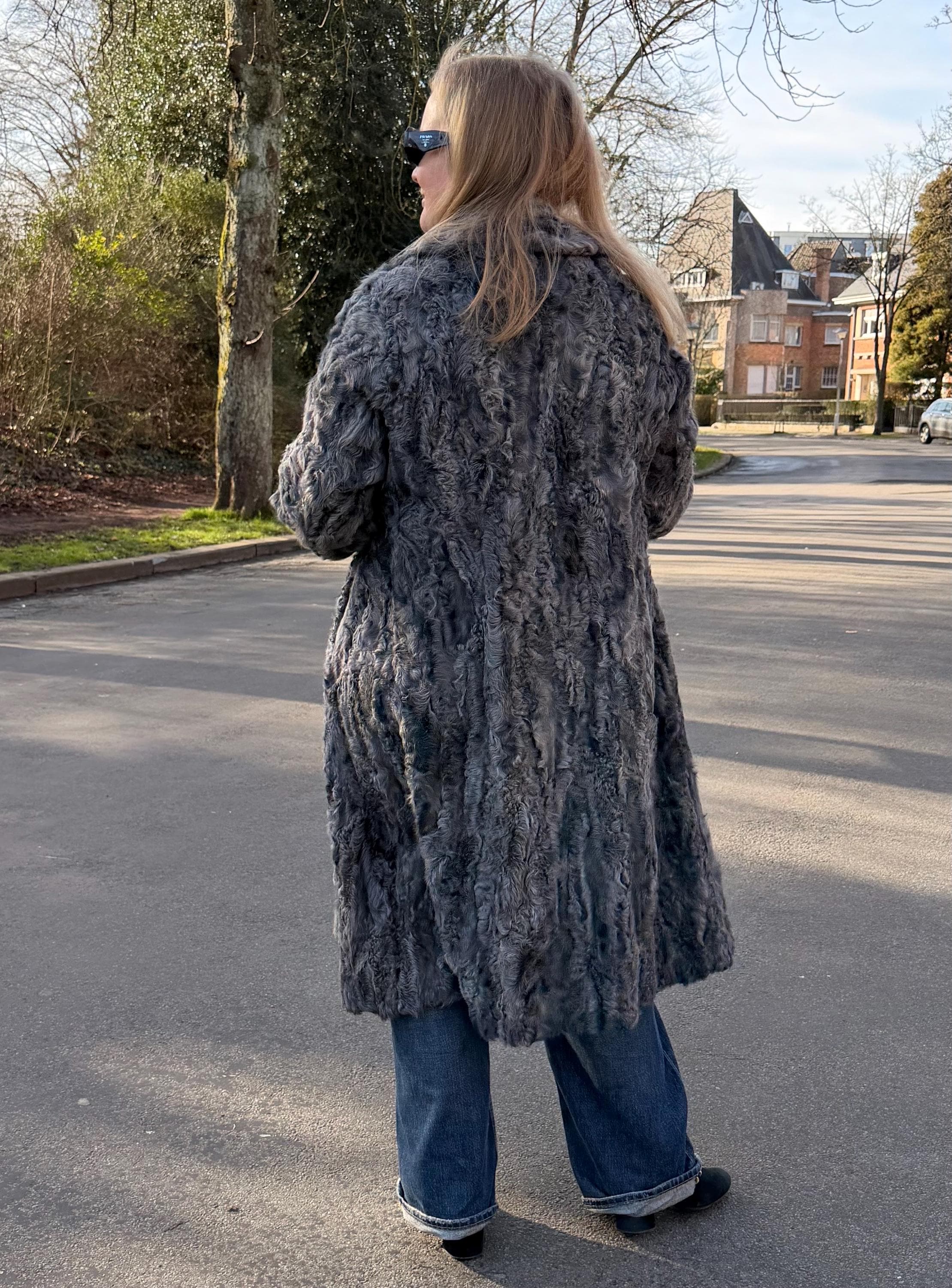 Grey Goat Fur Coat - S