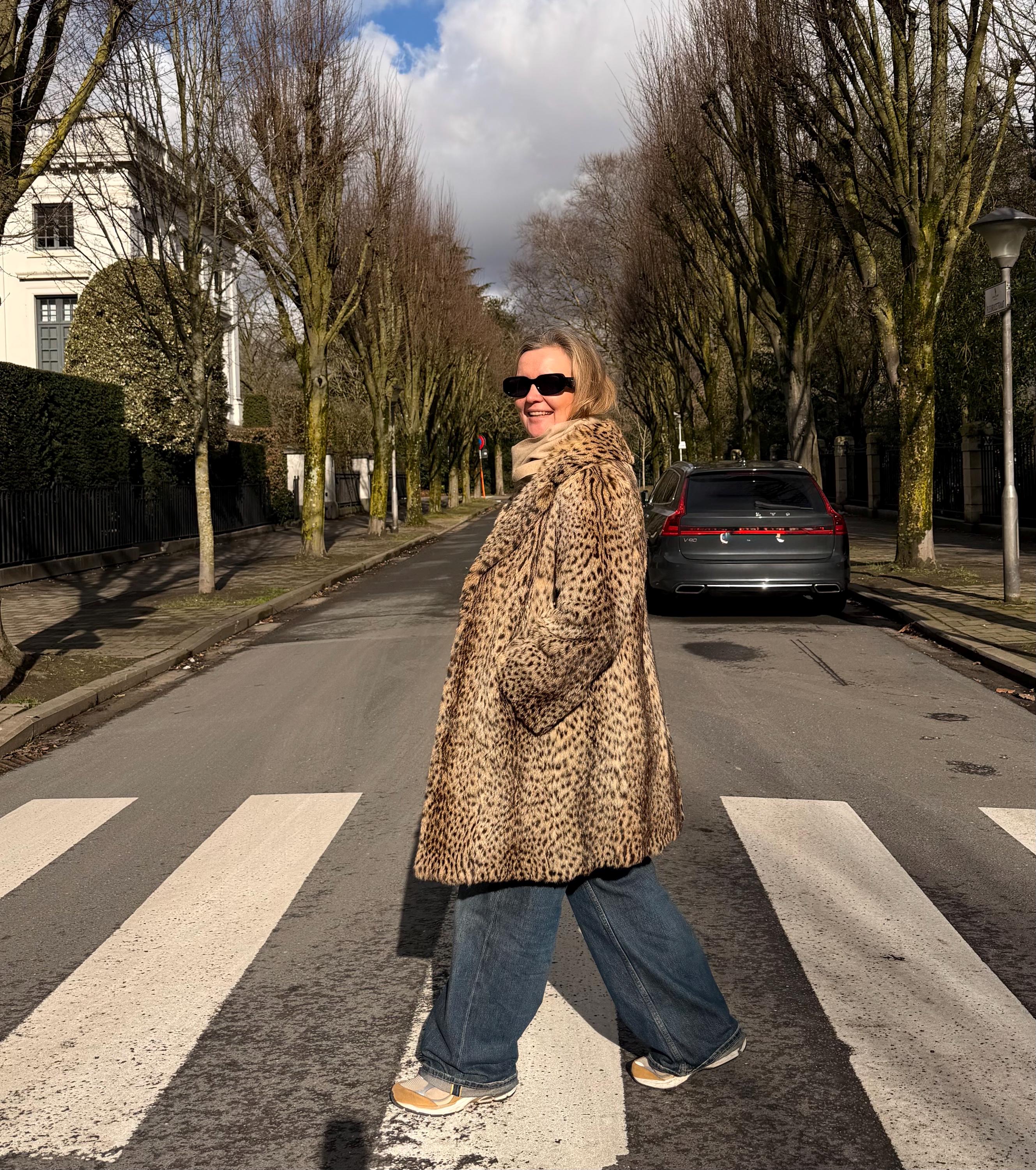 Leopard Print Fur Coat – M–L