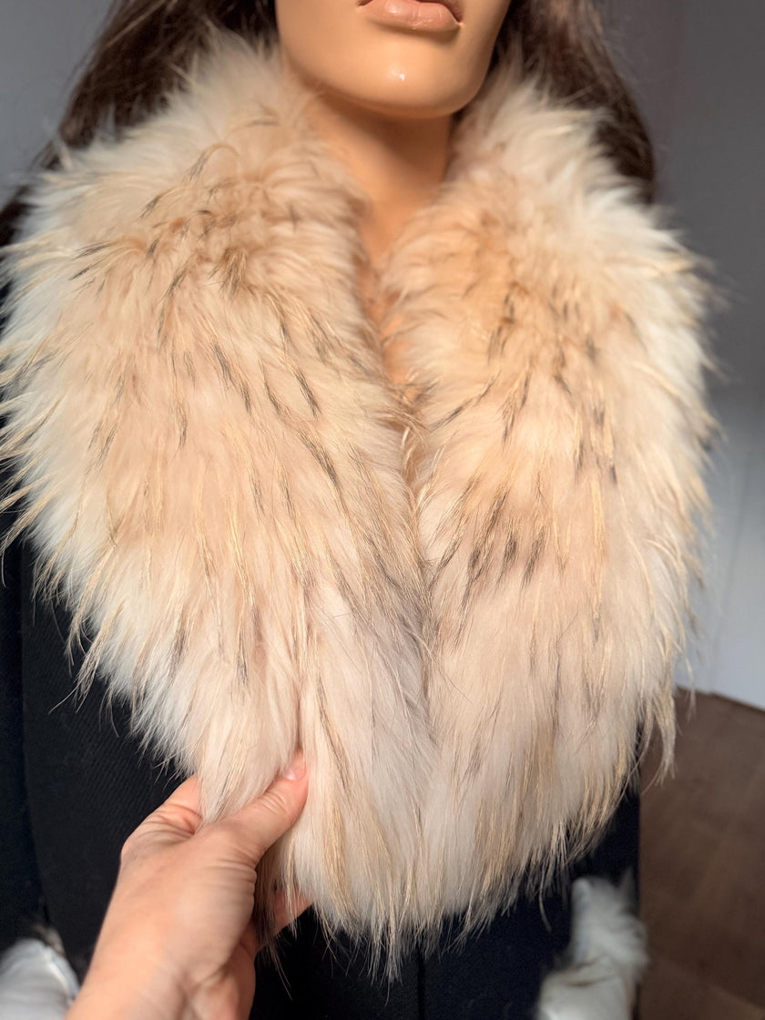 Set White Raccoon Fur Collar & Pockets