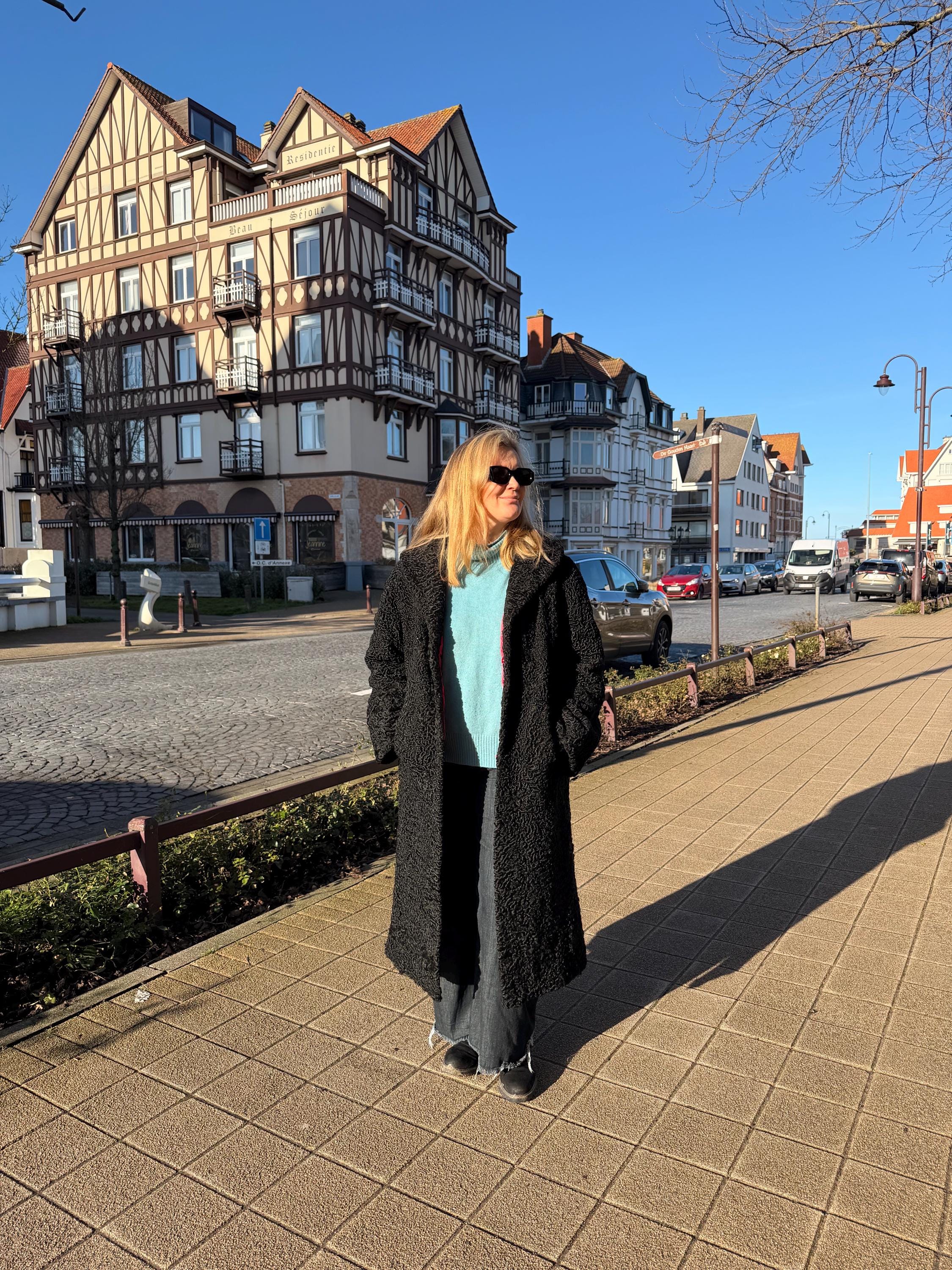 Long Black Lamb Fur Coat - L-XL
