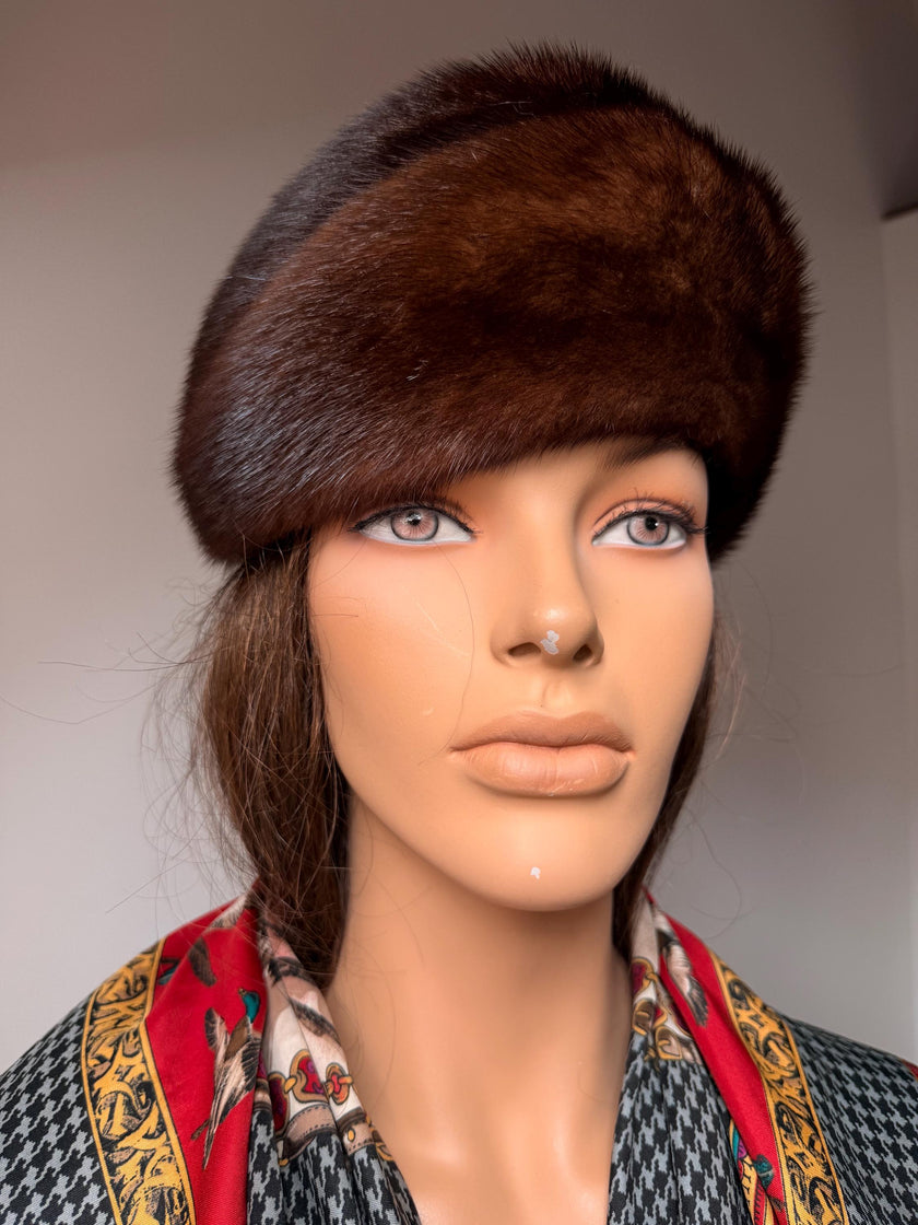 980s brown mink fur hat made from genuine mink fur
