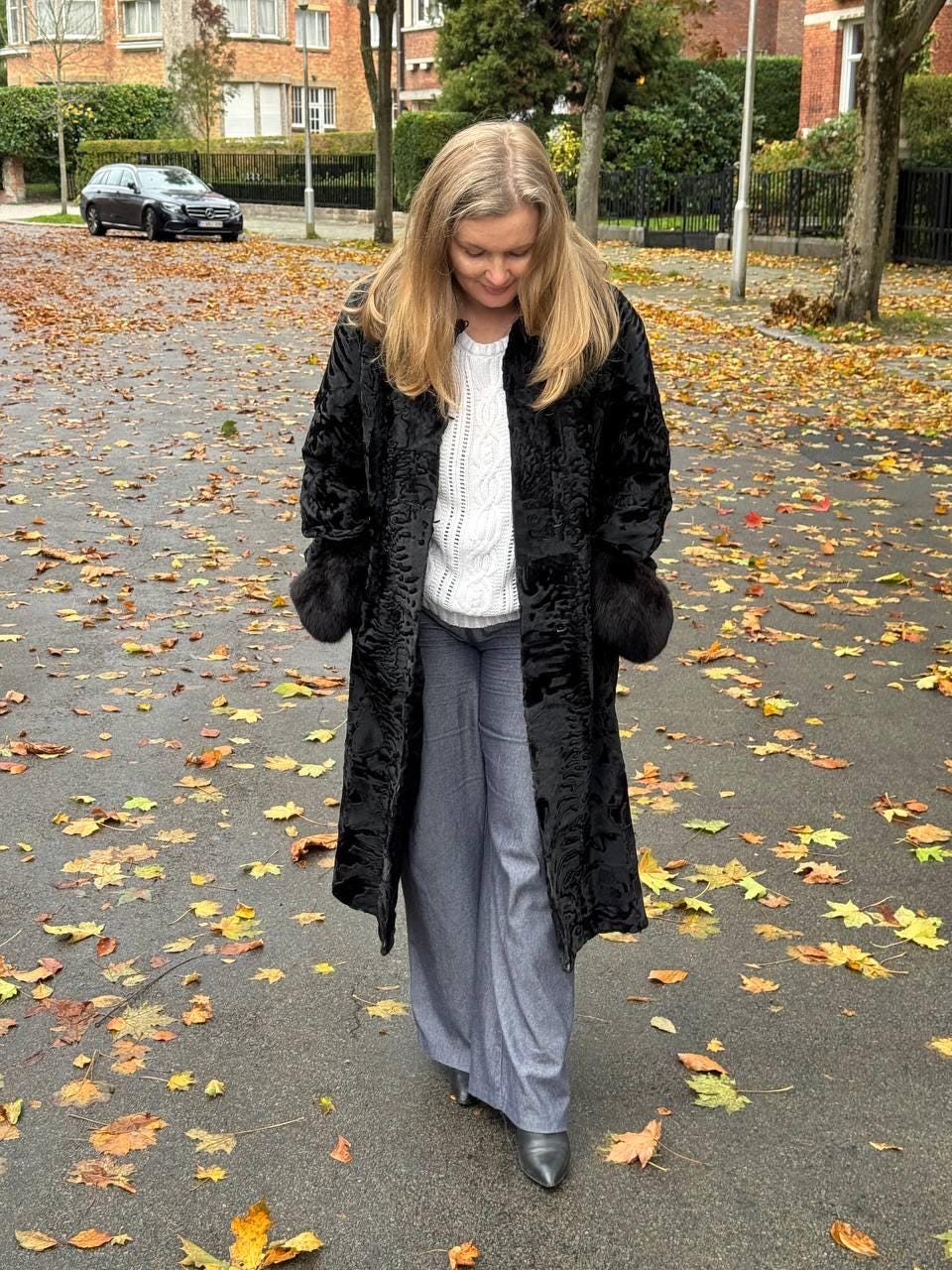 Black Swakara Fur Coat - M–L