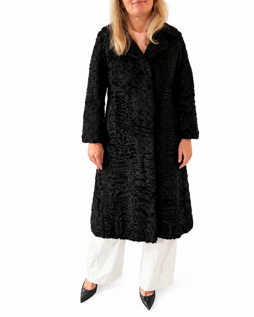 Black Lamb Fur Coat - S-M