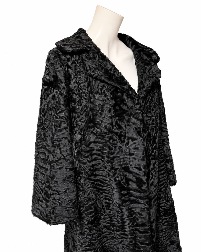 Black Lamb Fur Coat - S-M