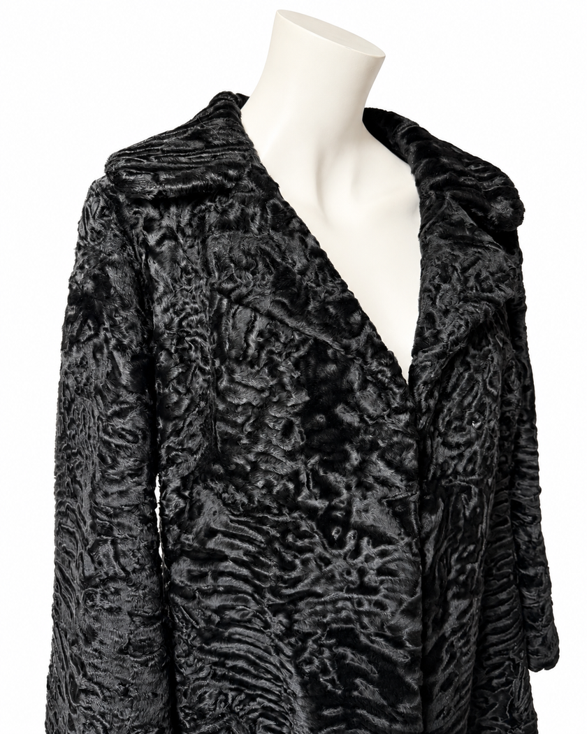 Black Lamb Fur Coat - S-M
