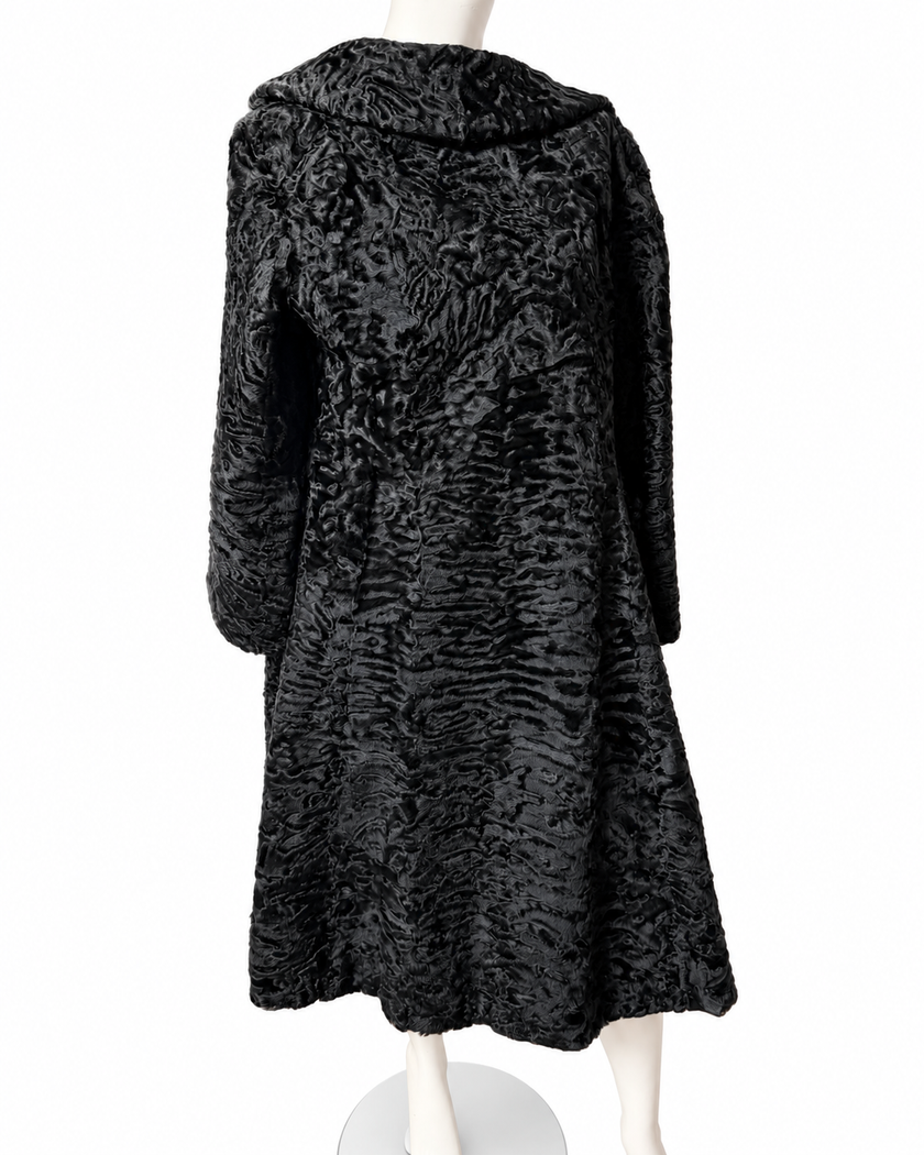 Black Lamb Fur Coat - S-M