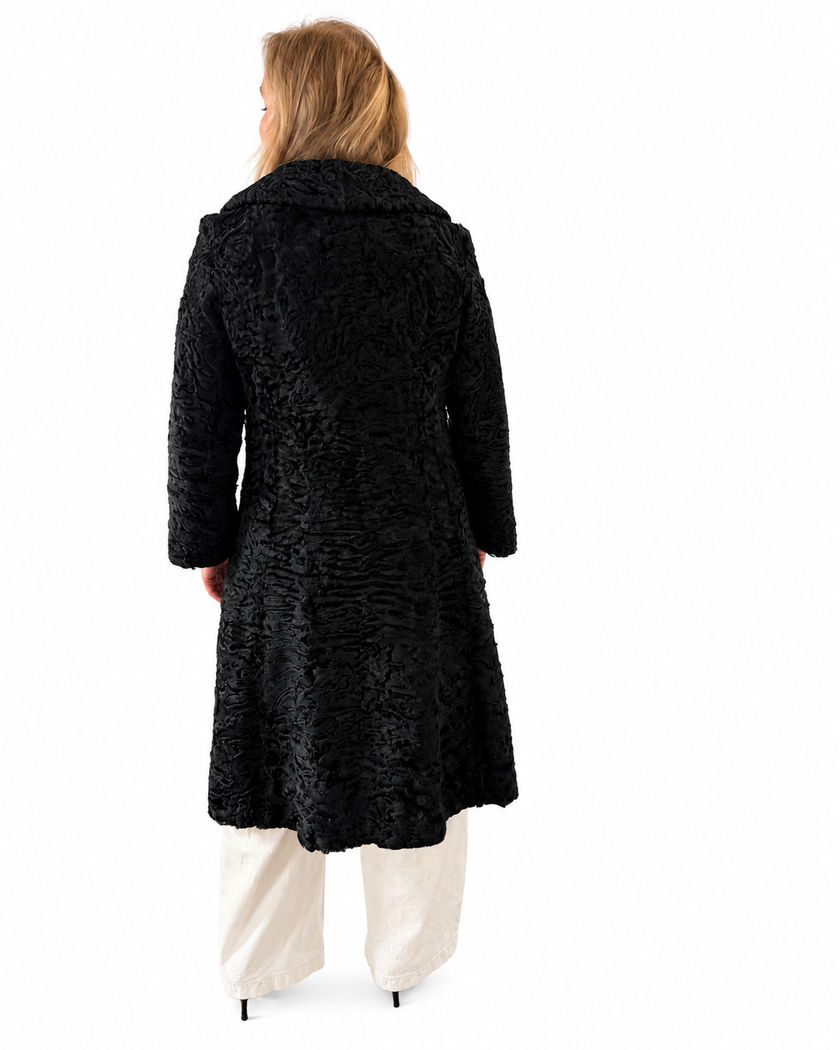 Black Lamb Fur Coat - S-M