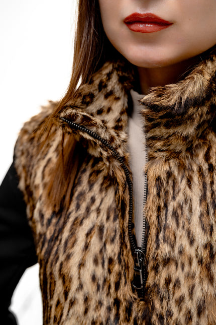 Leopard Print Fur Turtleneck Vest