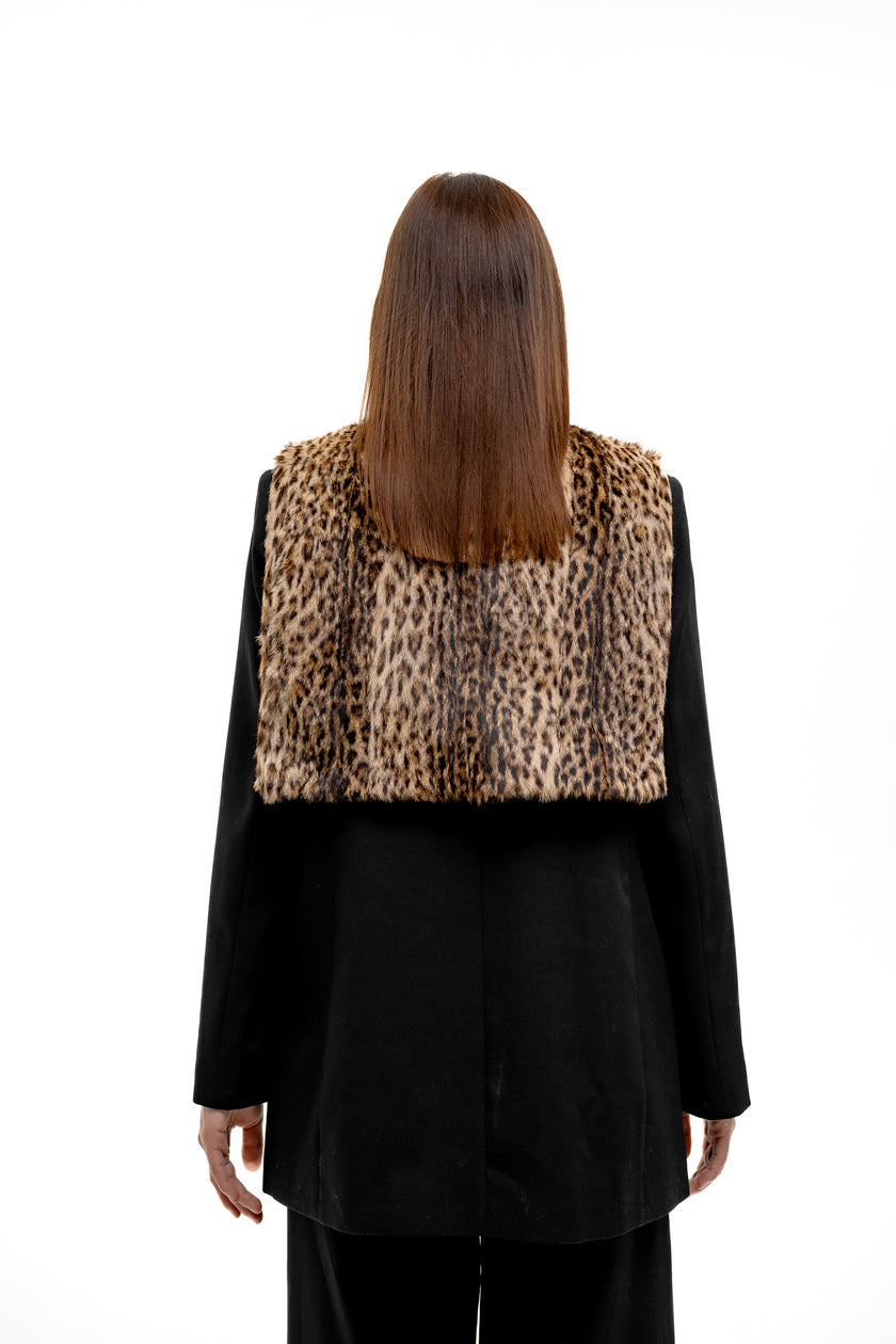 Leopard Print Fur Turtleneck Vest