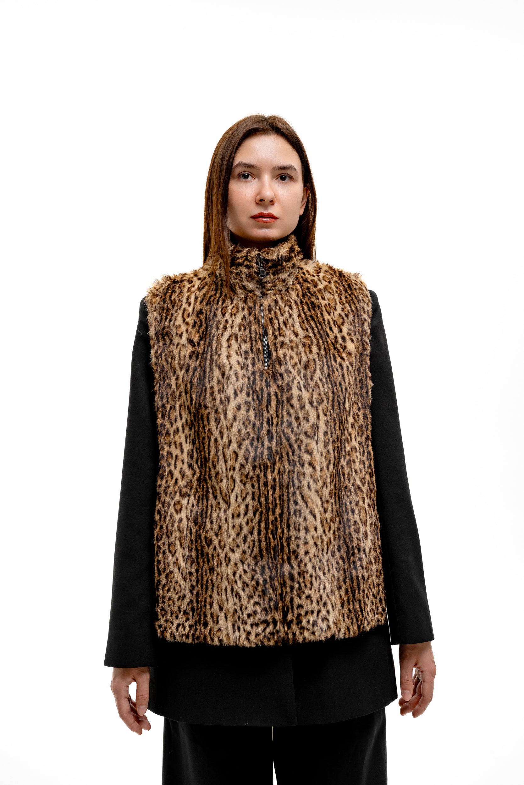 Leopard Print Fur Turtleneck Vest