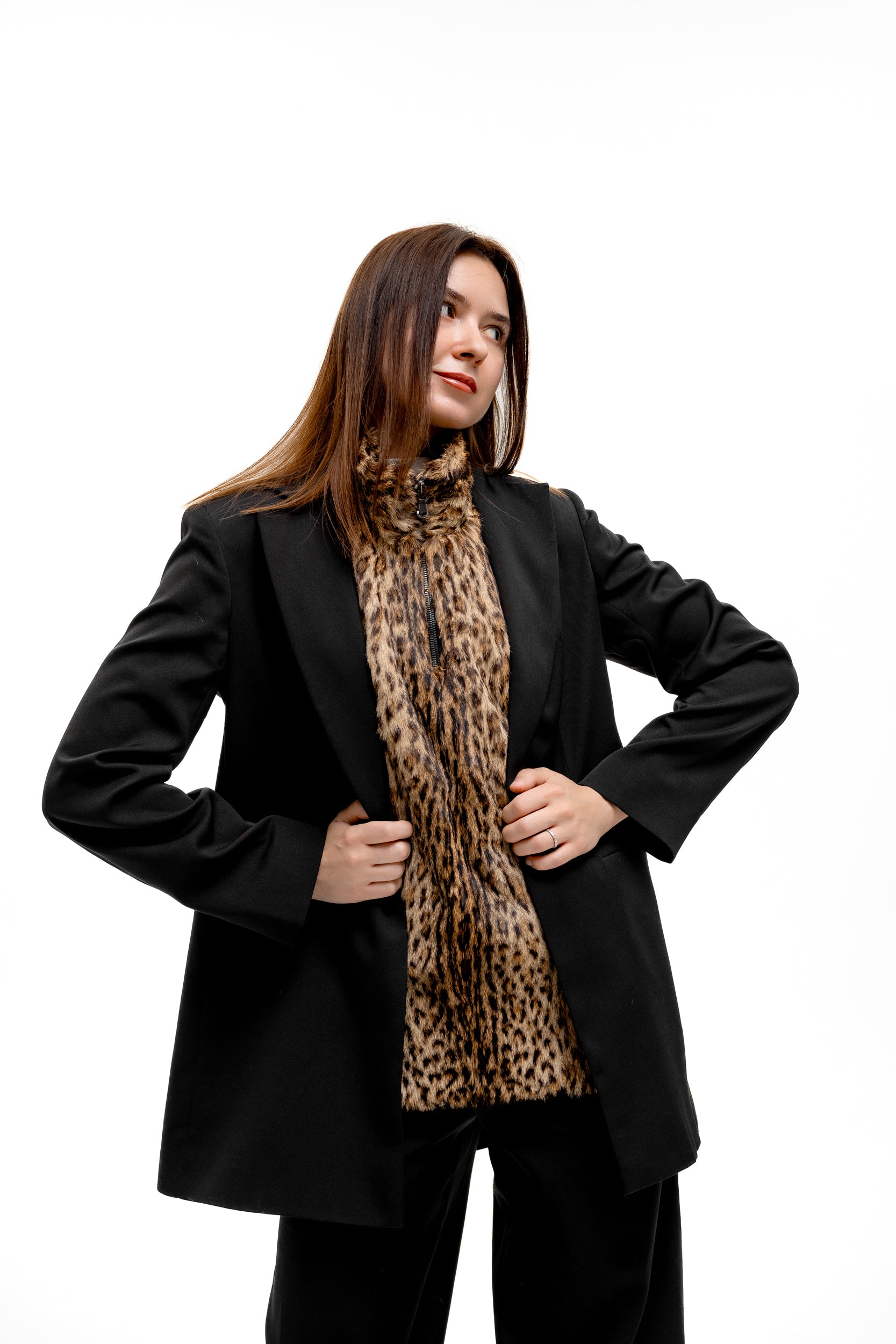 Leopard Print Fur Turtleneck Vest