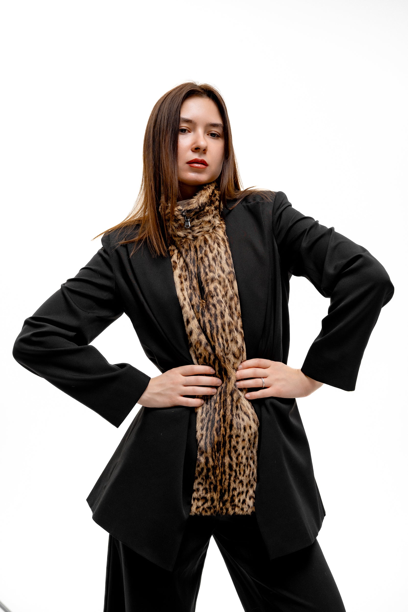 Leopard Print Fur Turtleneck Vest