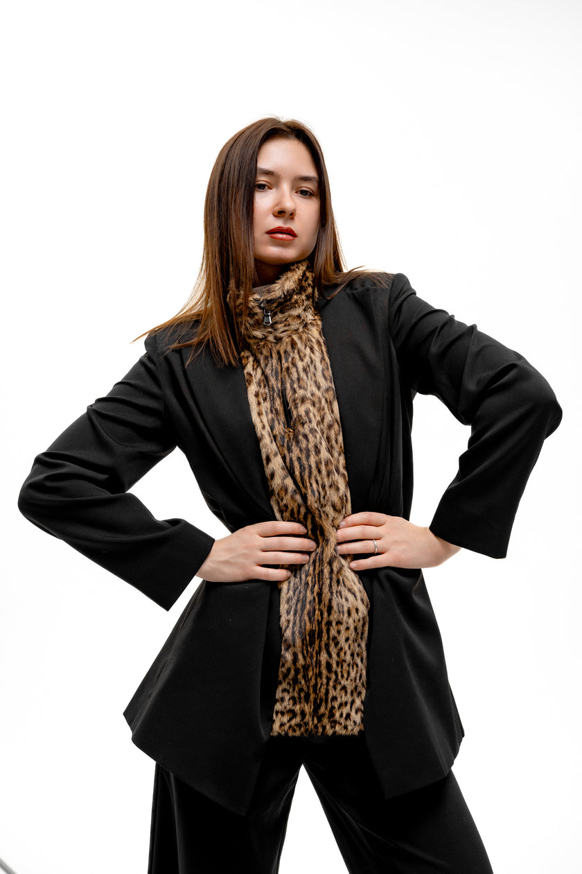 Leopard Print Fur Turtleneck Vest