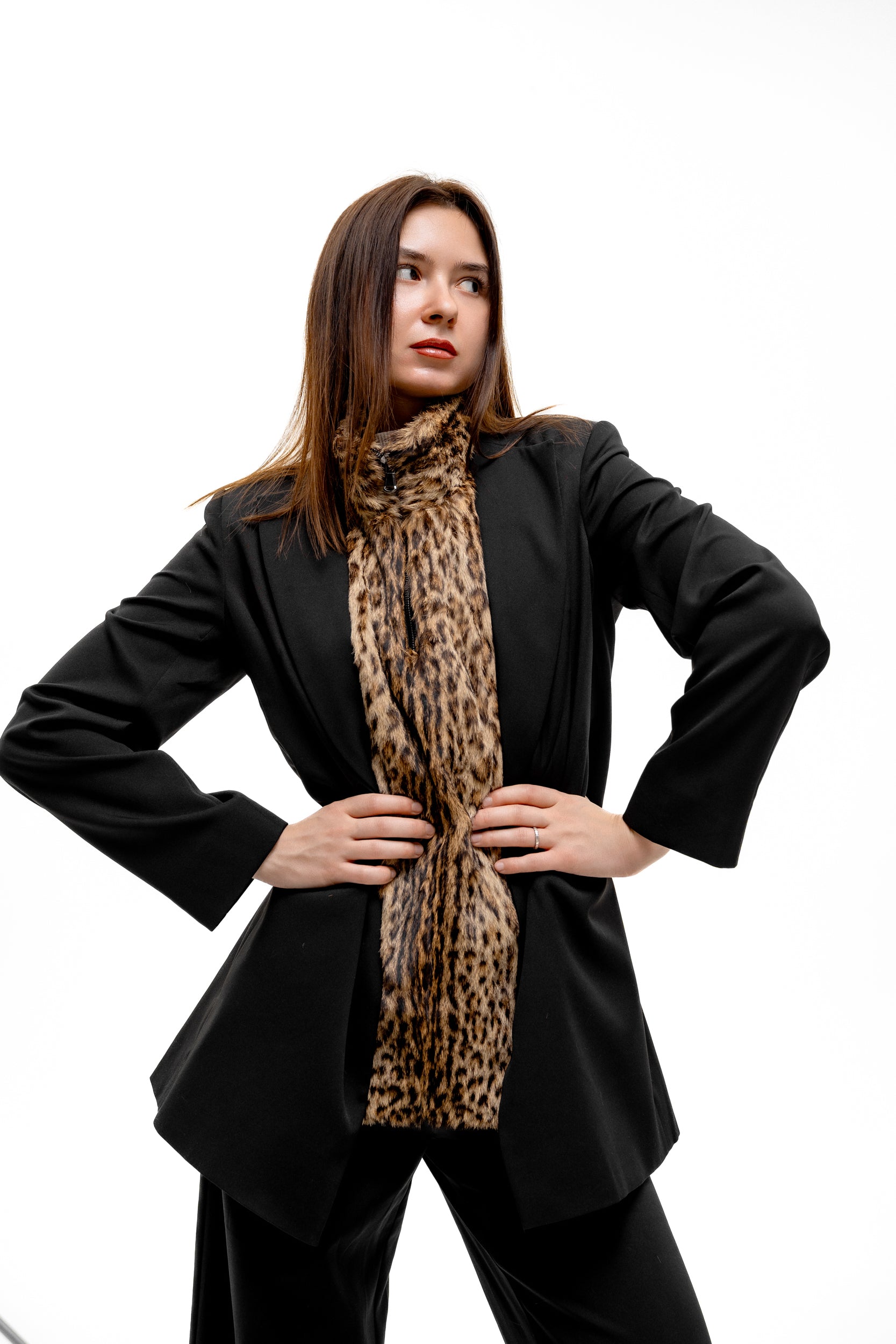 Leopard Print Fur Turtleneck Vest