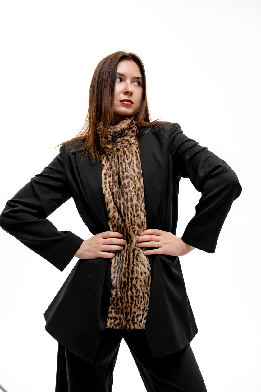 Leopard Print Fur Turtleneck Vest