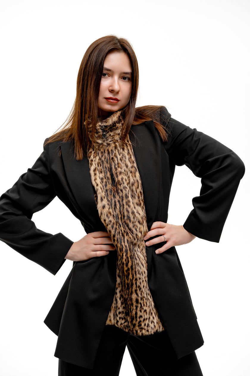 Leopard Print Fur Turtleneck Vest