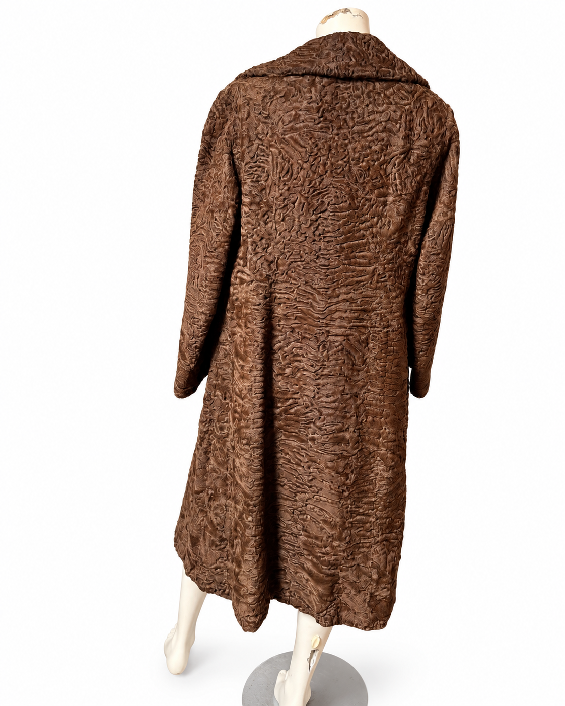 Brown Long Lamb l Fur Coat - M-L