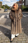 Full-length vintage raccoon fur coat made from genuine fur