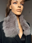 Grey rabbit fur collar made from genuine fur