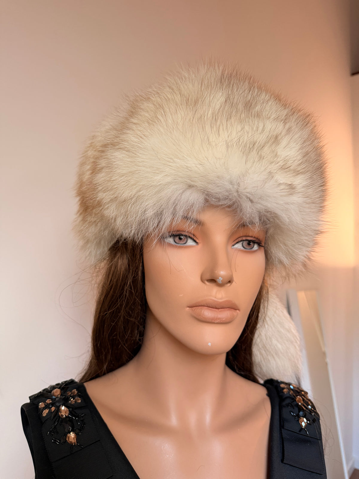 Blue Fox Fur Hat with Tail