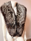 Large vintage silver fox fur collar with natural silver, grey and black fur and fabric lining