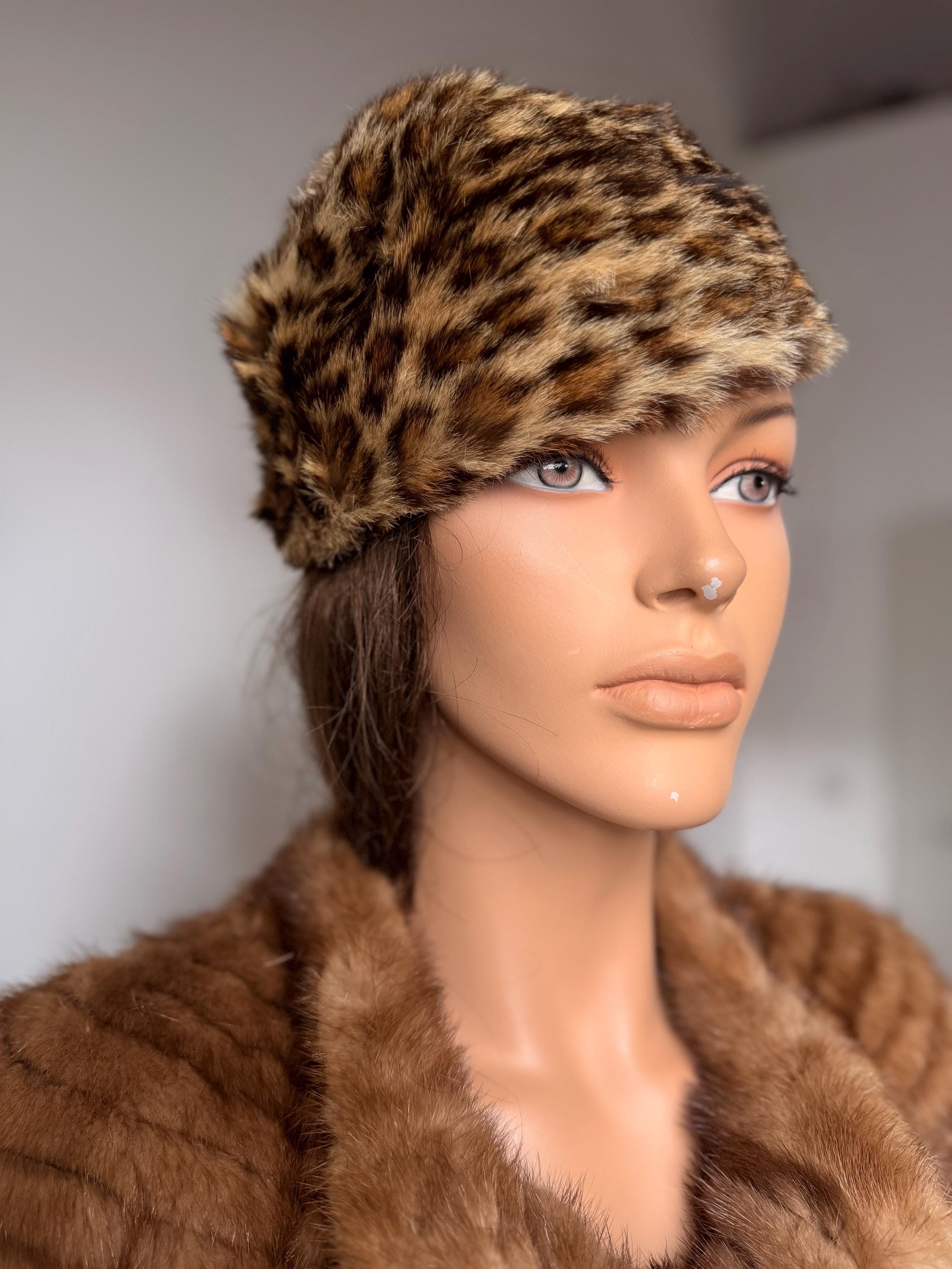 Leopard-print vintage fur hat sourced in Belgium