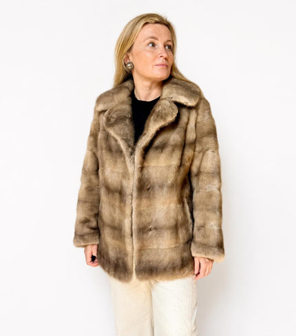 Luxury sapphire grey vintage mink fur coat made from genuine mink fur