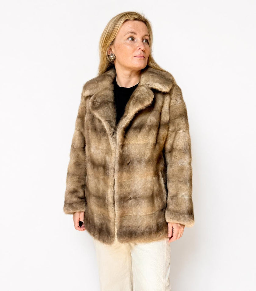 Luxury sapphire grey vintage mink fur coat made from genuine mink fur