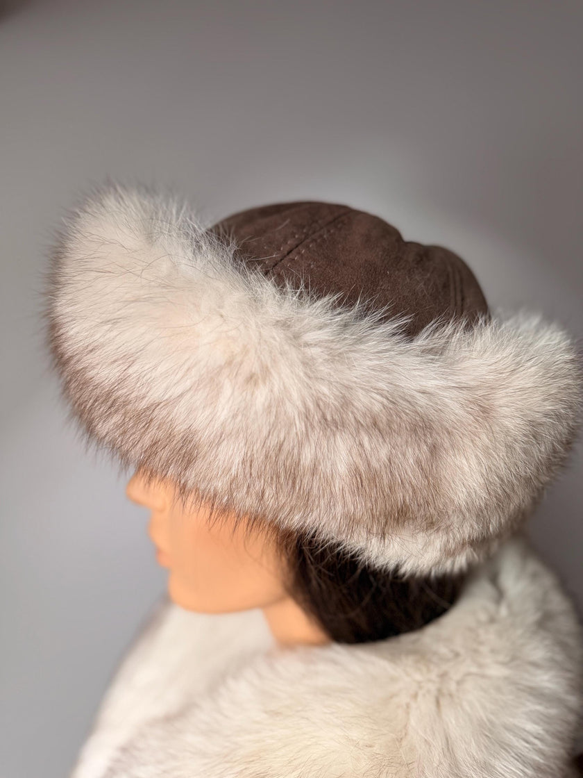 Luxury white fox and lamb fur hat for women