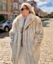 Luxury white blue fox fur jacket made from genuine fur