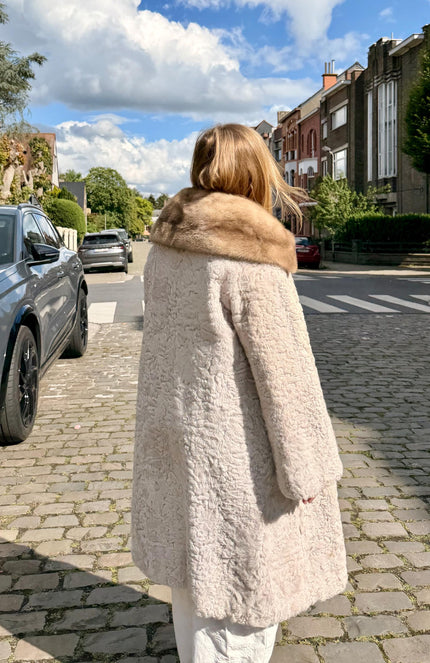 Luxury white fur coat with large pastel mink collar