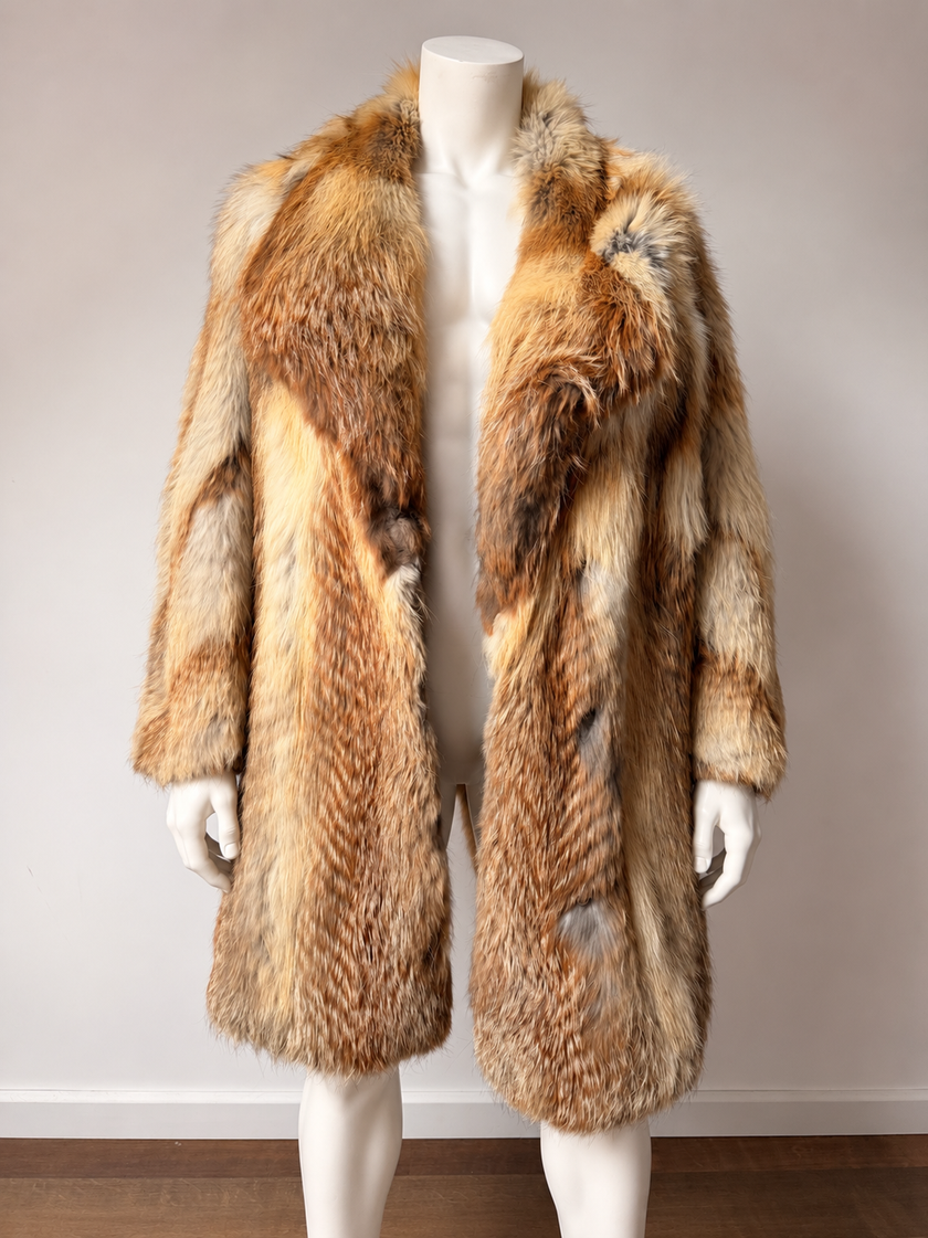 Men’s vintage fox fur coat in genuine real fur from the 1990s