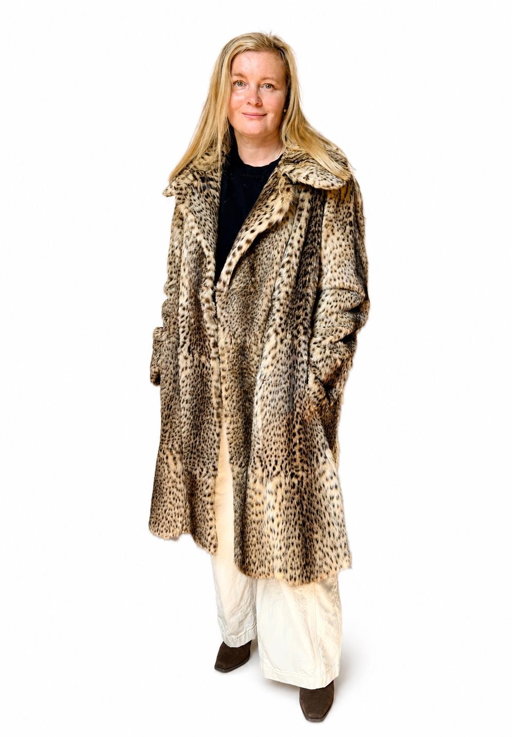 Rare vintage leopard pattern fur coat made from genuine fur