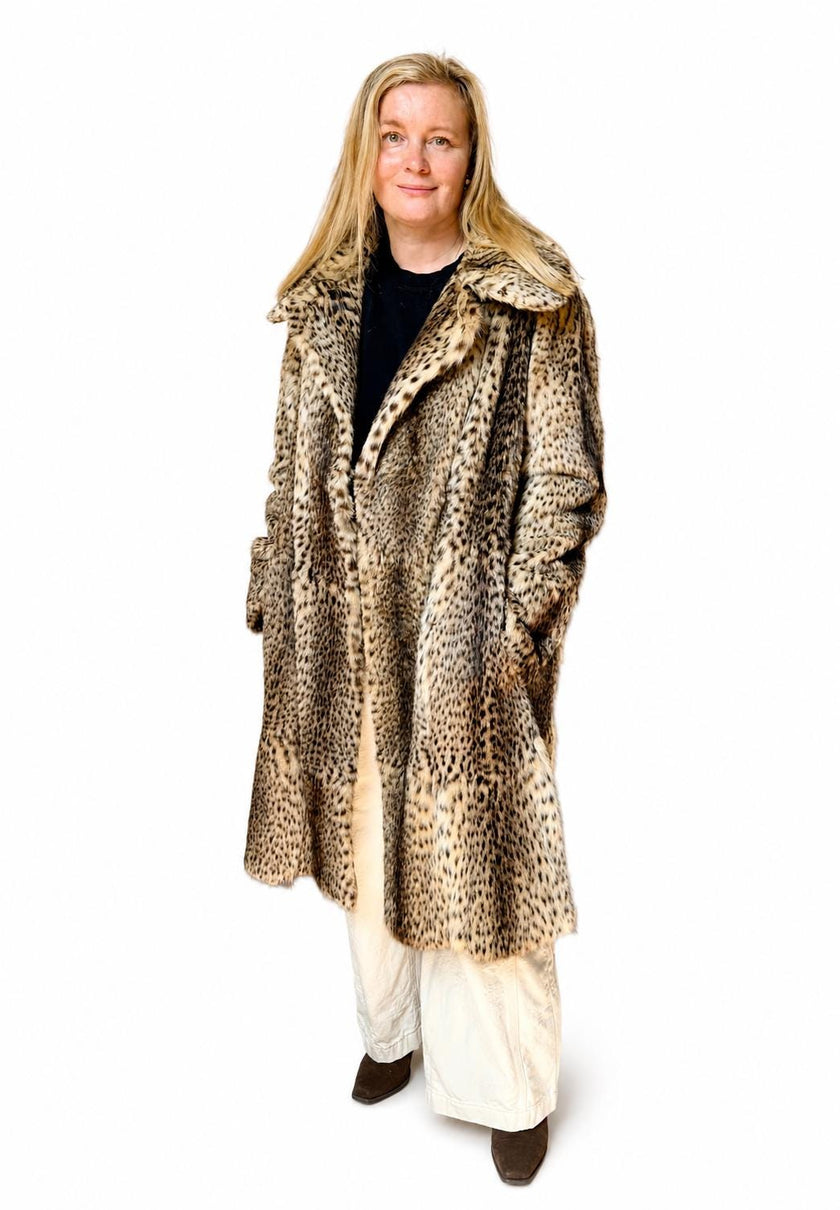 Rare vintage leopard pattern fur coat made from genuine fur