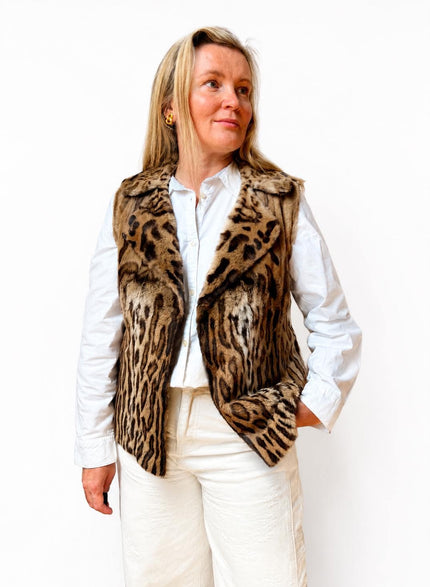 Rare vintage leopard pattern fur vest made from genuine fur