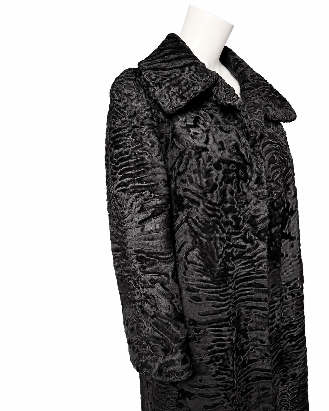 Black Long Lamb Fur Coat - L