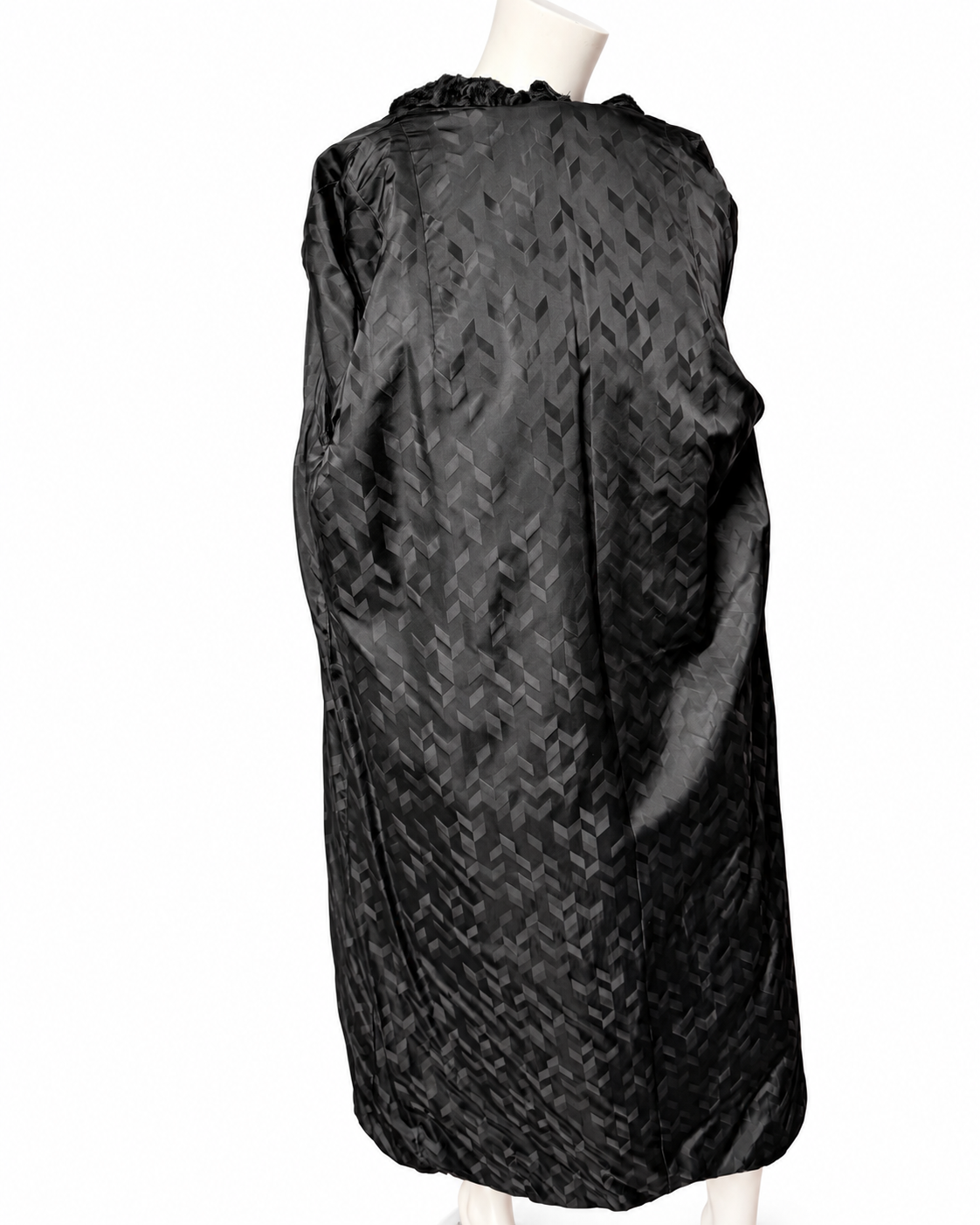 Black Long Lamb Fur Coat - L