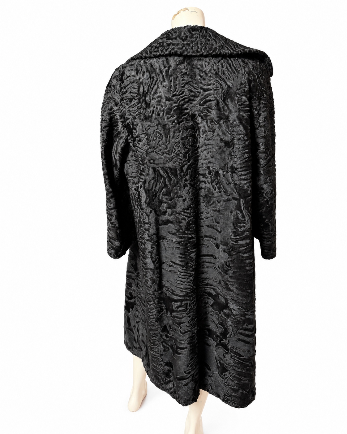 Black Long Lamb Fur Coat - L