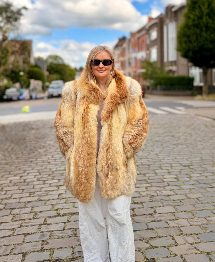 Vintage Saga Fox bright red fox fur jacket made from genuine fur
