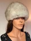 Vintage blue fox fur hat for women made from 100% genuine real fox fur, size M-L