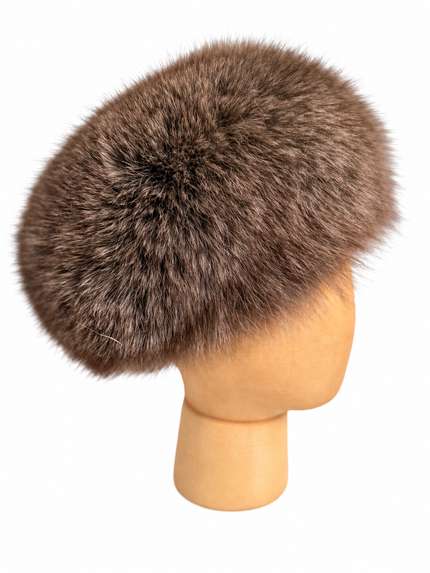 Vintage brown fox fur hat for women made from genuine real fox fur, size S-M
