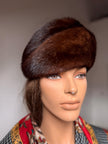 Structured brown mink fur hat with removable mink accents