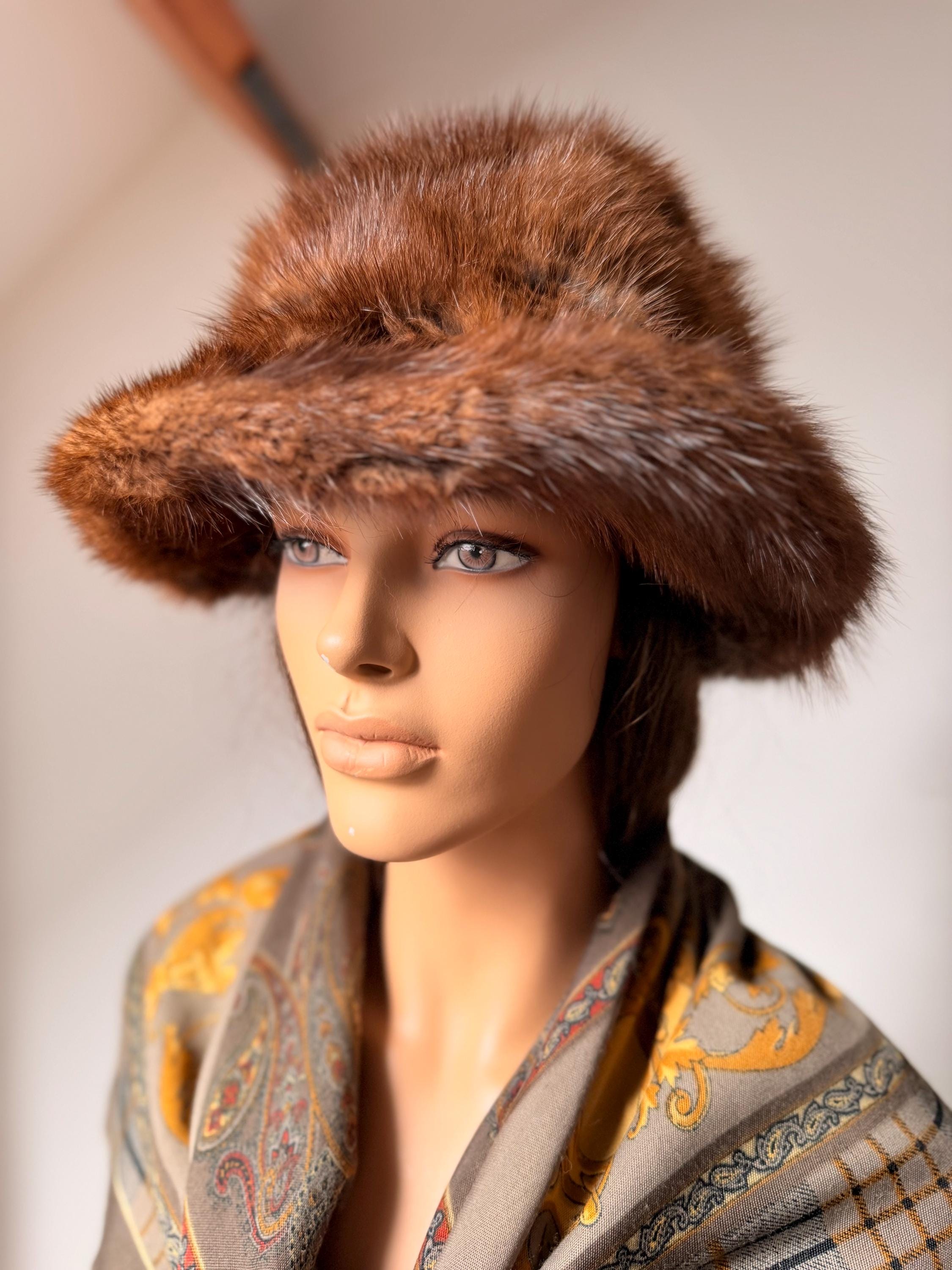 Real fur bucket hat made from full muskrat pelts

