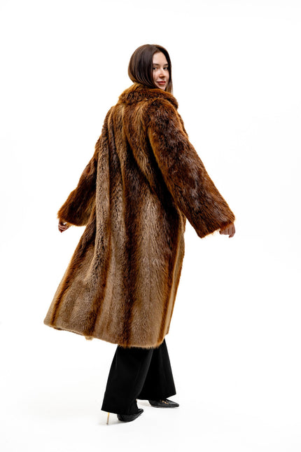 Vintage genuine beaver fur trench-style coat