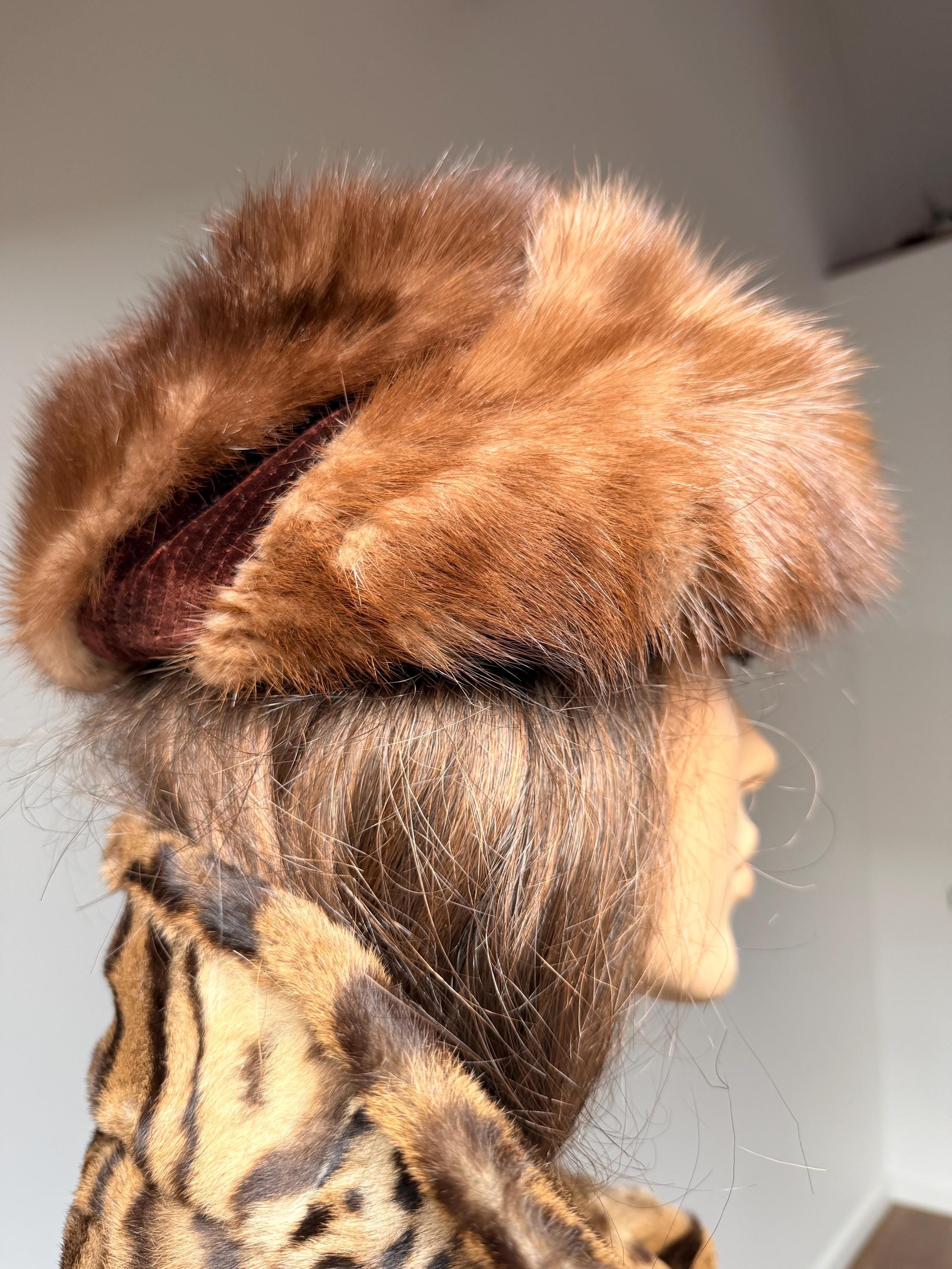 Vintage genuine mink beret and pillbox style hat